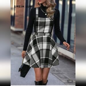 SHEIN Black and White Plaid Dress with Turtleneck